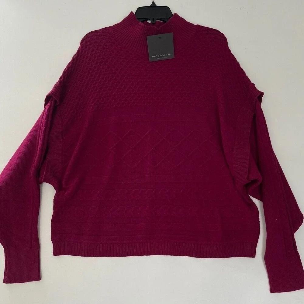 Marc New York Andrew Marc Women's Red Plum Turtleneck Cable Knit Sweater Size L‎